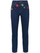 Attico Sequin Stars High Waisted Cropped Jeans - Blue