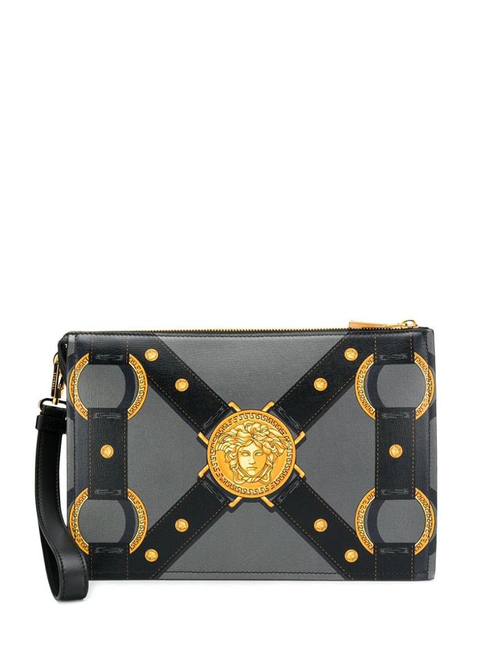 Versace Medusa Print Clutch - Grey
