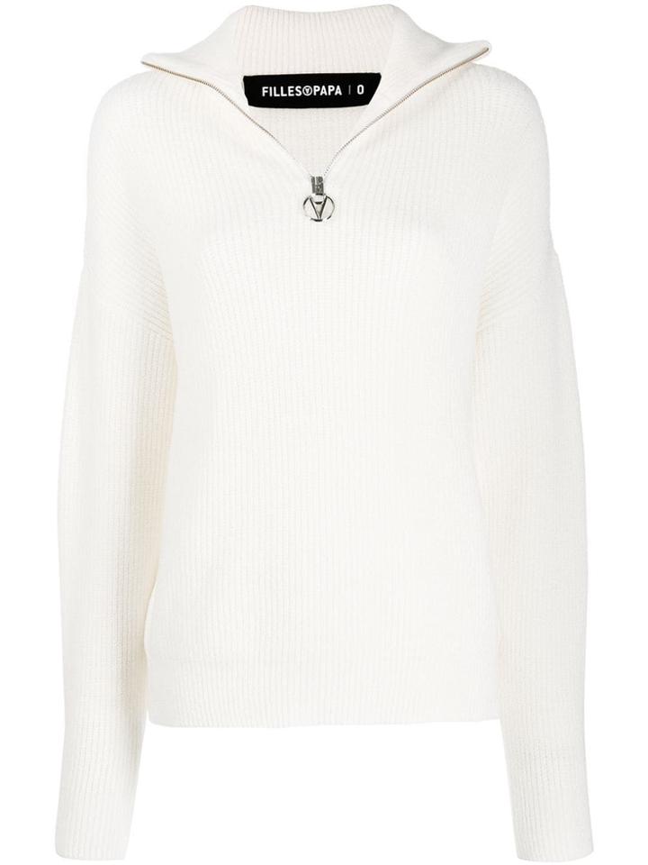 Filles A Papa Turtleneck Rib-knit Sweater - White