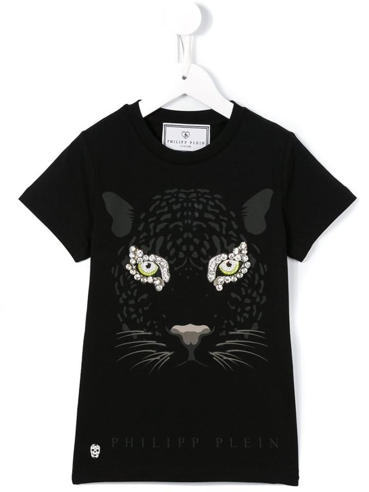 Philipp Plein Kids Cat Print T-shirt, Girl's, Size: 10 Yrs, Black