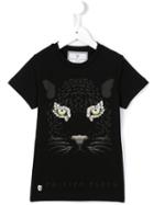 Philipp Plein Kids Cat Print T-shirt, Girl's, Size: 10 Yrs, Black