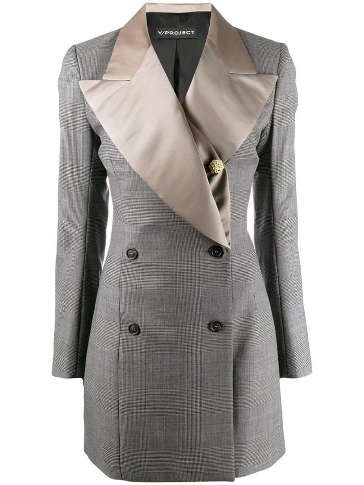 Y/project Micro Check Blazer Dress - Grey