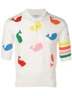 Thom Browne 4-bar Whale Icon Intarsia Polo - White