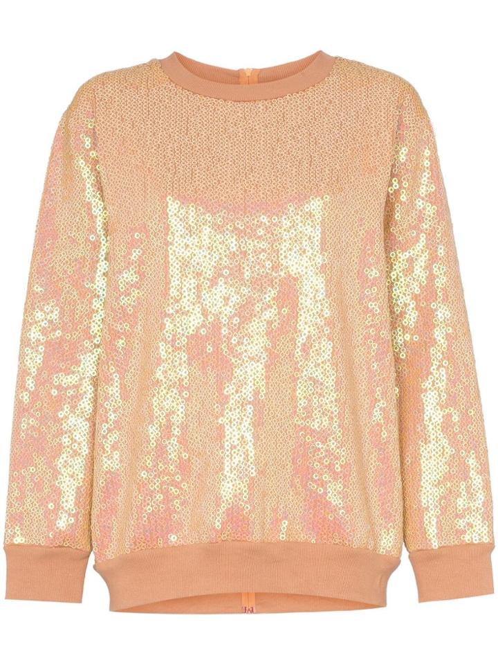 Ashish Sequin Rear Zip Cotton Blend Sweatshirt - Neutrals
