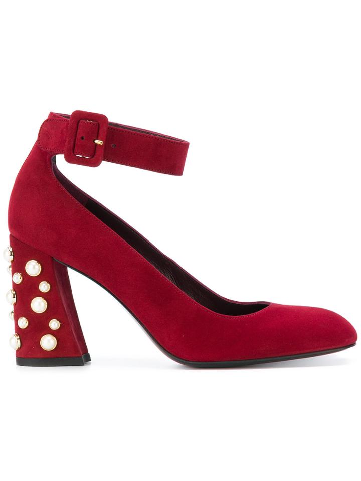 Stuart Weitzman Pearl Embellished Pumps - Red