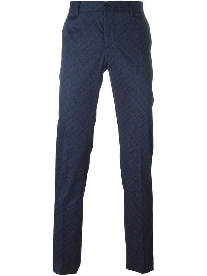 Etro Chain Pattern Trousers, Men's, Size: 48, Blue, Cotton