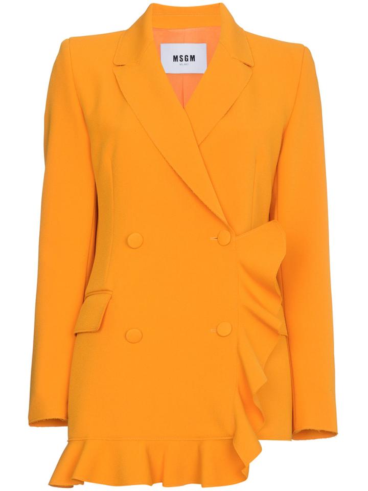 Msgm Orange Double Breasted Ruffle Blazer - Yellow & Orange