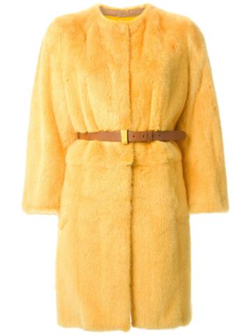 Fendi Belted Fur Coat, Women's, Size: 41, Yellow/orange, Mink Fur