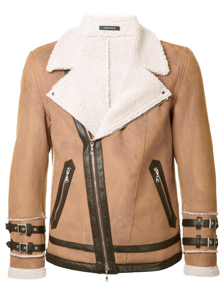 Guild Prime Buckled Cuffs Biker Jacket, Men's, Size: 2, Brown, Polyester
