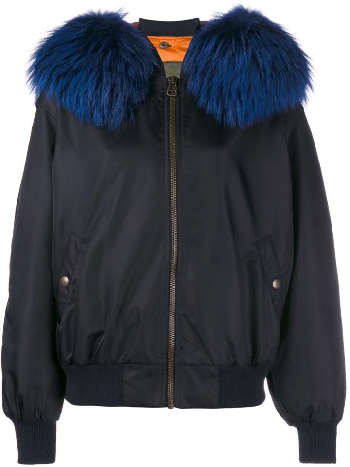 Mr & Mrs Italy Detachable Trim Bomber, Women's, Size: Small, Blue, Polyamide/polyurethane/racoon Fur/viscose