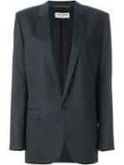 Saint Laurent Pinstripe Blazer, Women's, Size: 42, Grey, Silk/nylon/polyester/wool