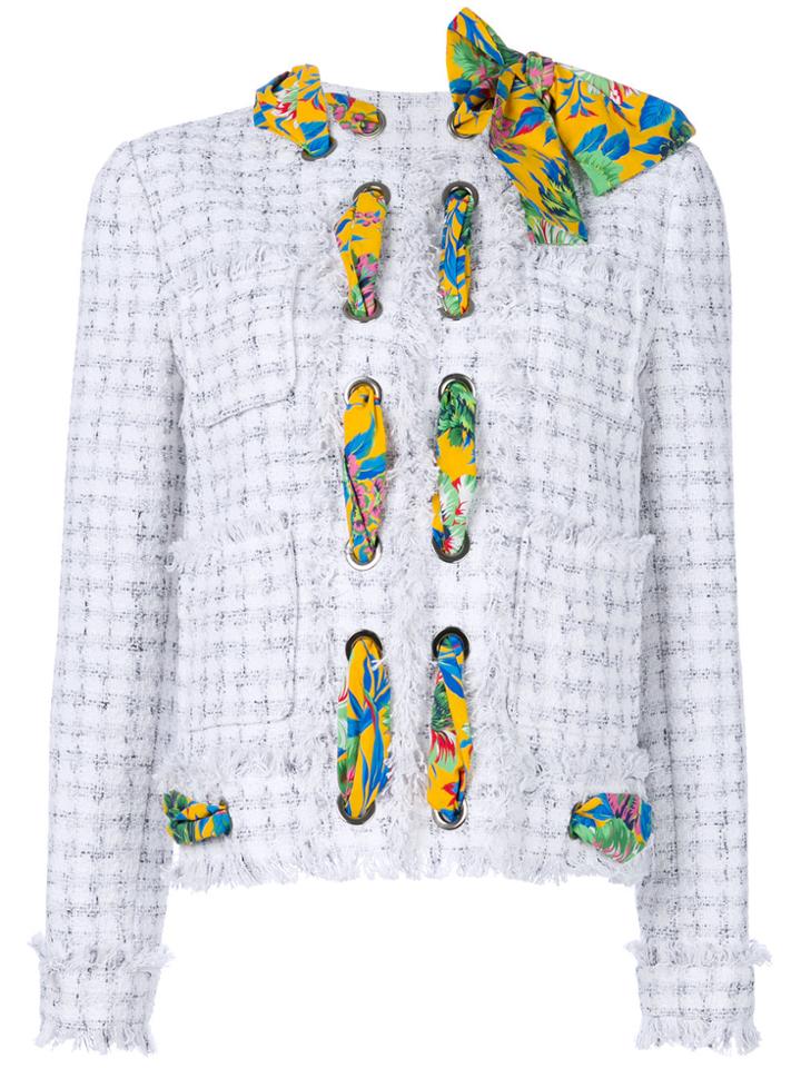 Msgm Interwoven Scarf Tweed Jacket - White