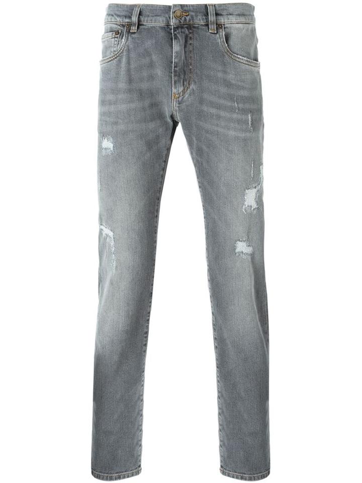 Dolce & Gabbana Distressed Jeans, Men's, Size: 48, Grey, Cotton/spandex/elastane