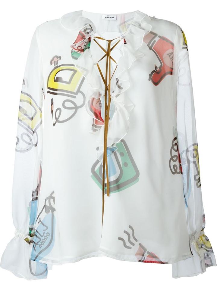 Au Jour Le Jour Ruffled Collar Printed Blouse