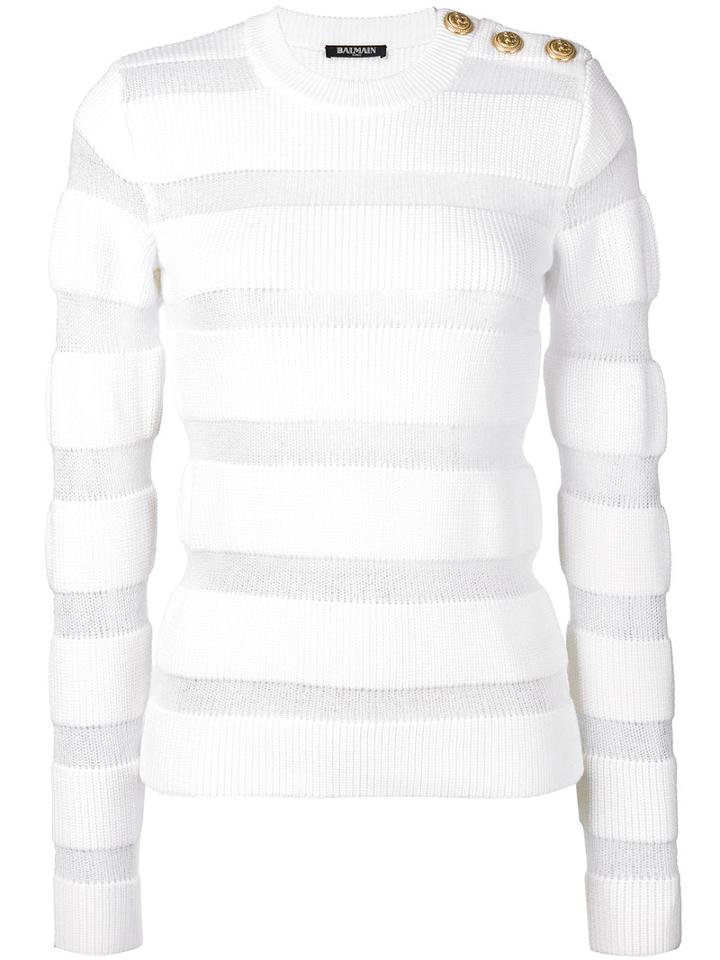 Balmain - Sheer Striped Jumper - Women - Polyamide/mohair/merino - 38, White, Polyamide/mohair/merino