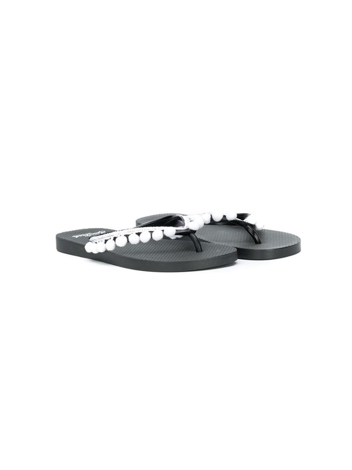 Mc2 Saint Barth Kids Teen Pom-pom Embellished Flip Flops - Black