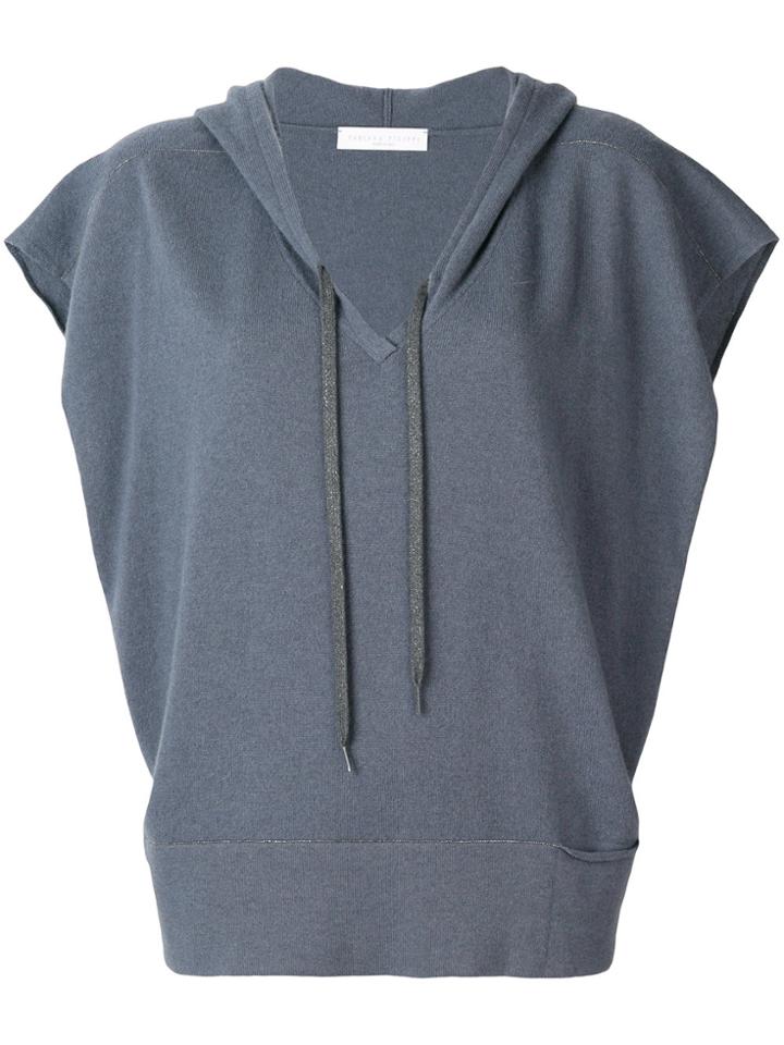 Fabiana Filippi Drawstring Hooded Knit Top - Blue
