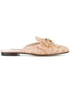 Dolce & Gabbana Lace Buckle Slippers - Nude & Neutrals
