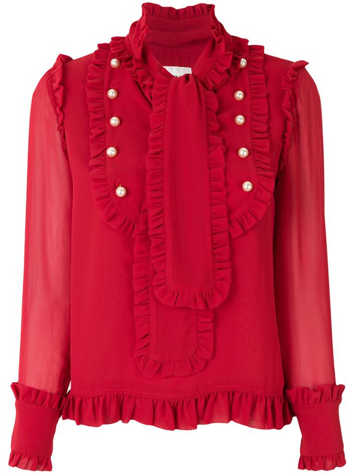 Edward Achour Paris Ruffled Bib Blouse - Red