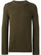 Roberto Collina Crew Neck Sweater, Men's, Size: 50, Green, Nylon/camel Hair/merino