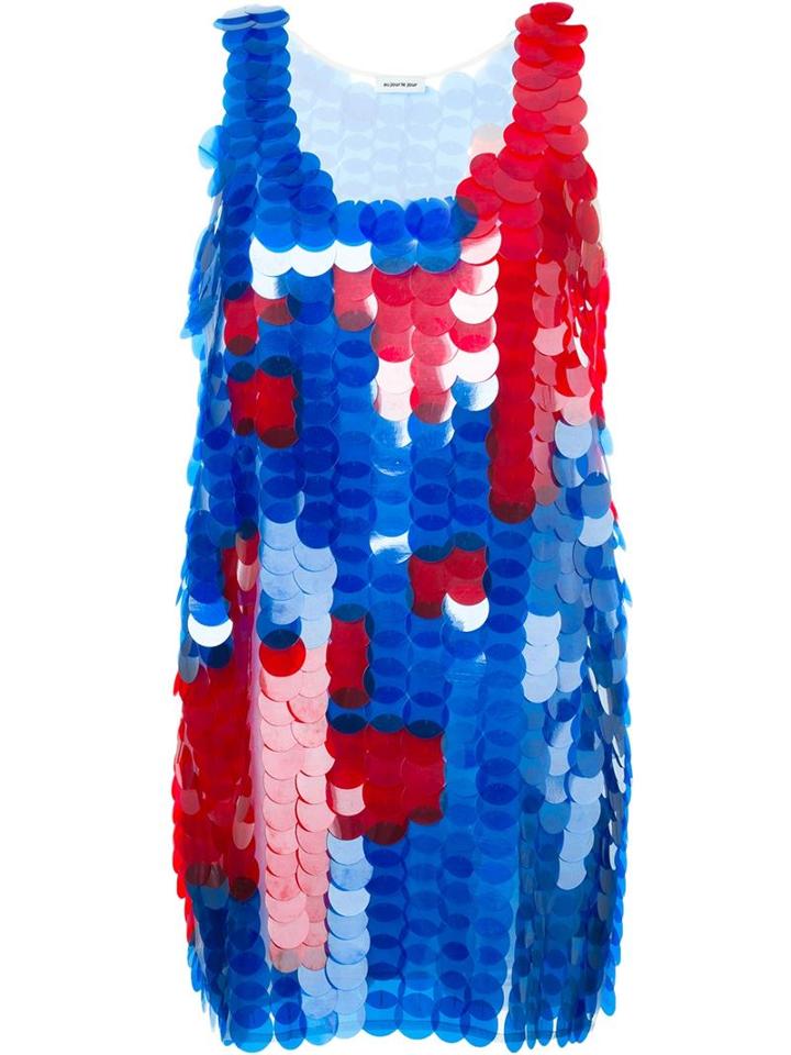 Au Jour Le Jour Sleeveless Sequin Dress, Women's, Size: 42, Blue, Silk/pvc
