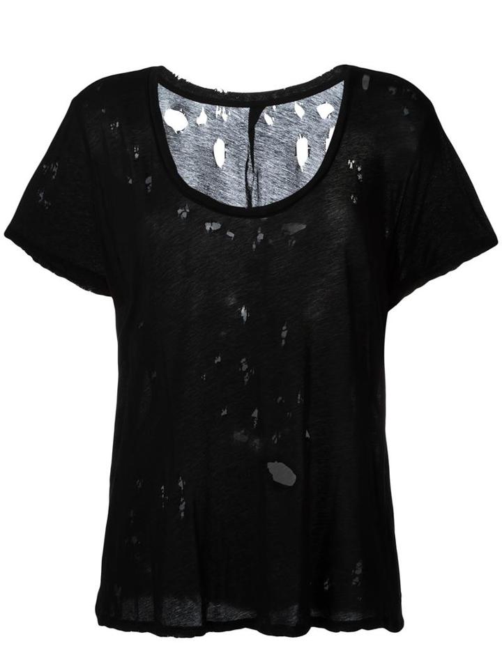 Unravel Project Scoop Neck Destroyed T-shirt, Women's, Size: Xs, Black, Cotton
