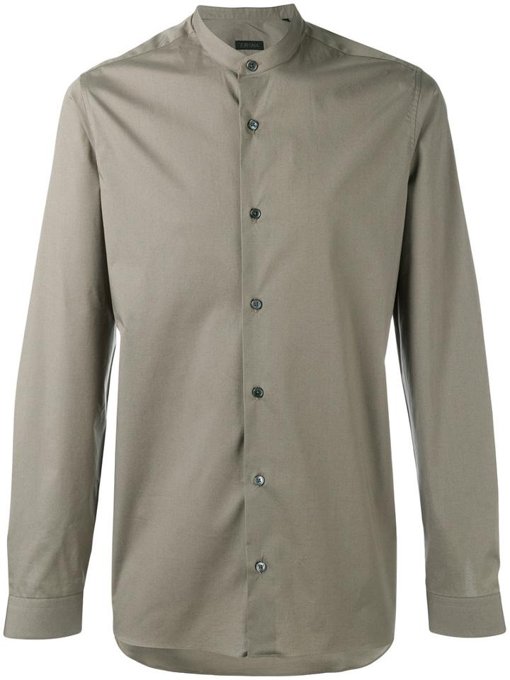 Z Zegna - Plain Long Sleeve Shirt - Men - Cotton/spandex/elastane - 39, Green, Cotton/spandex/elastane
