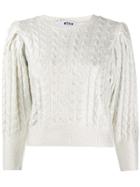 Msgm Cropped Cable-knit Sweater - Silver