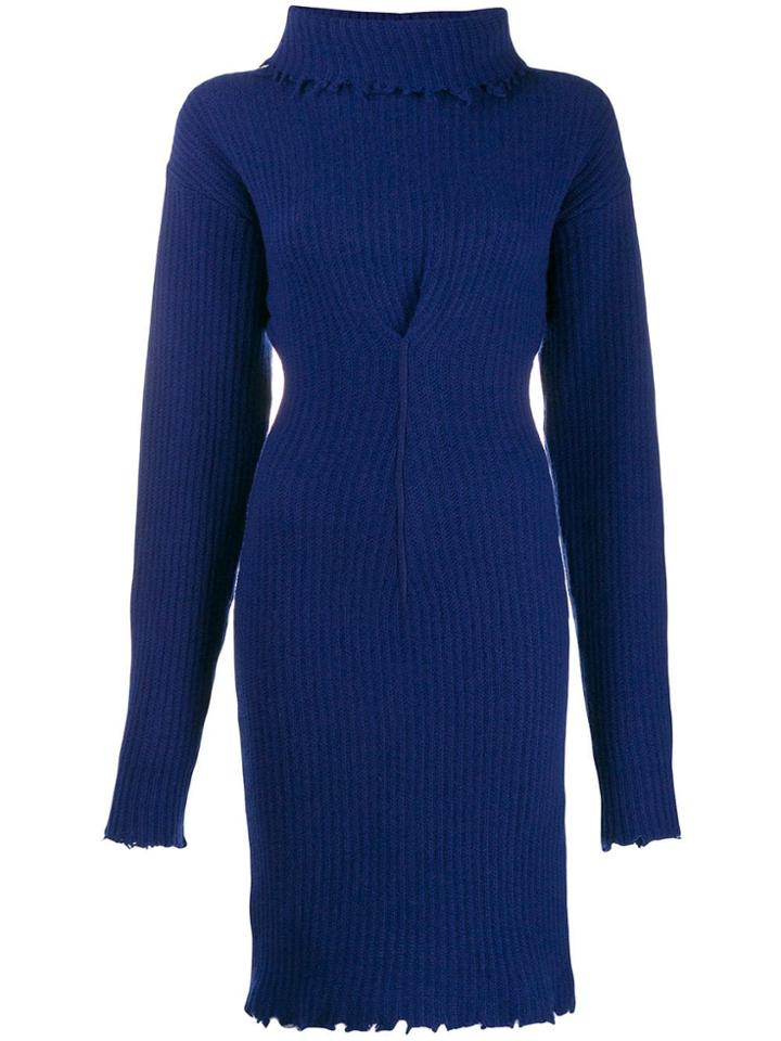 Unravel Project Roll Neck Knitted Dress - Blue