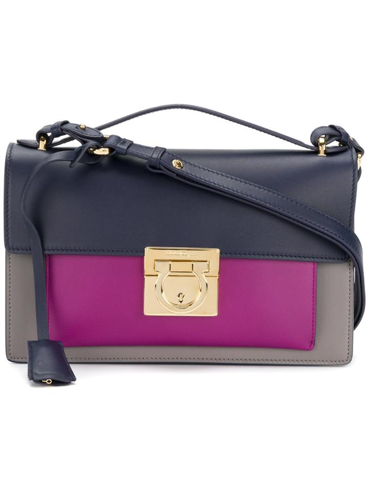Salvatore Ferragamo Colour Block Gancio Lock Shoulder Bag - Blue