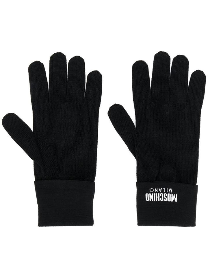 Moschino Logo Knitted Gloves - Black