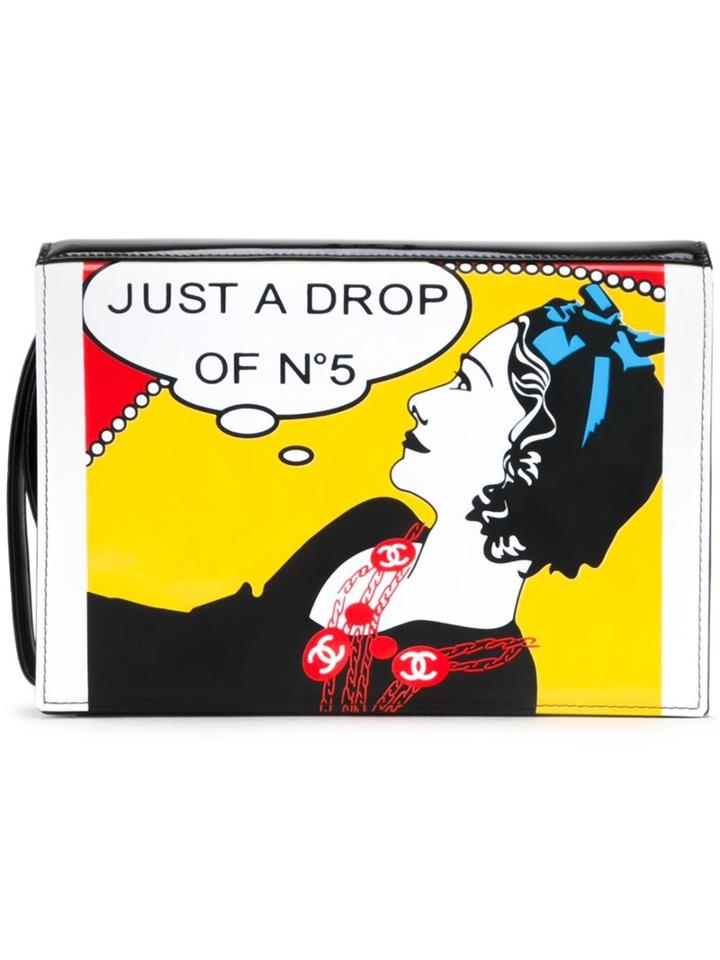 Chanel Vintage 'mademoiselle' Printed Clutch Bag, Women's, Grey