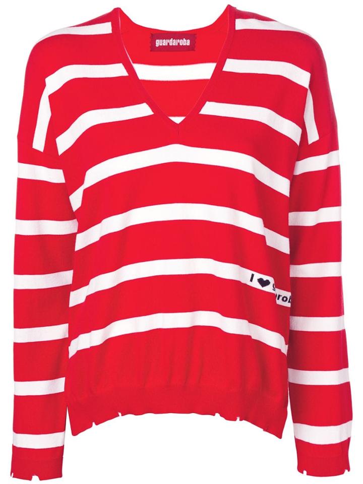 Guardaroba Striped V-neck Jumper - Red
