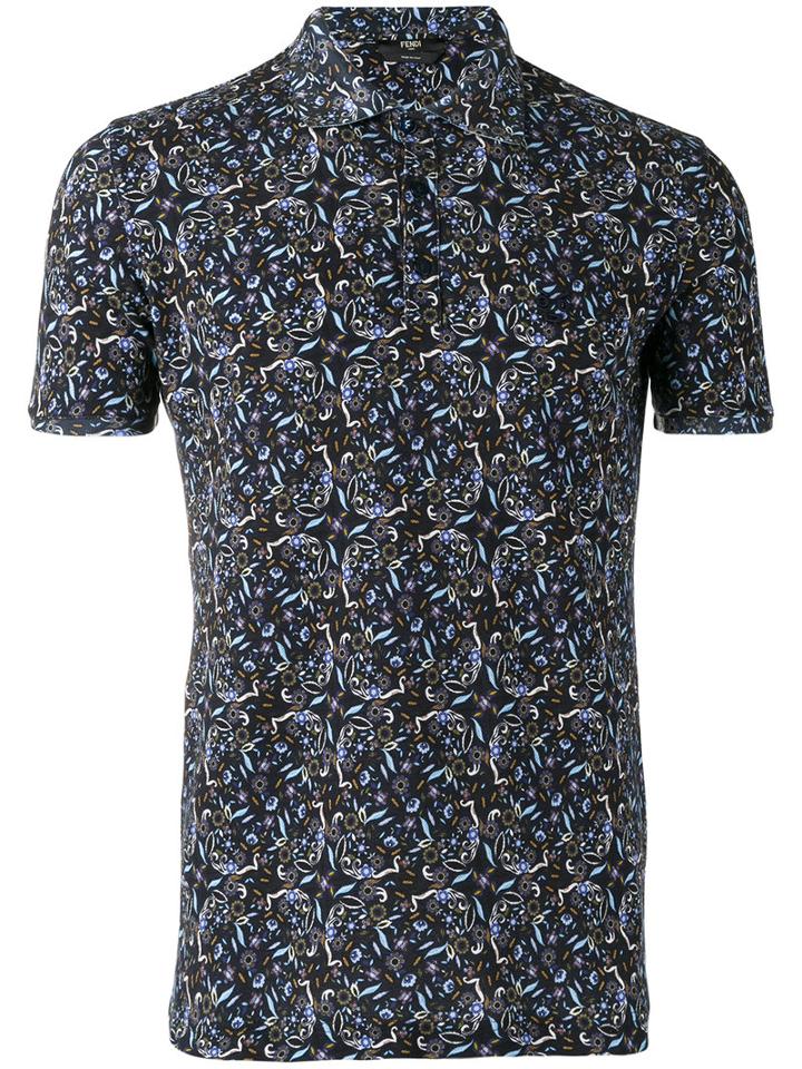 Fendi Paisley Print Polo Shirt, Men's, Size: 56, Blue, Cotton