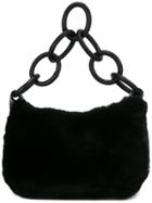 Chanel Vintage Ring Handle Fur Shoulder Bag - Black