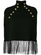 Red Valentino Tulle Hem Turtleneck Half Sweater - Black