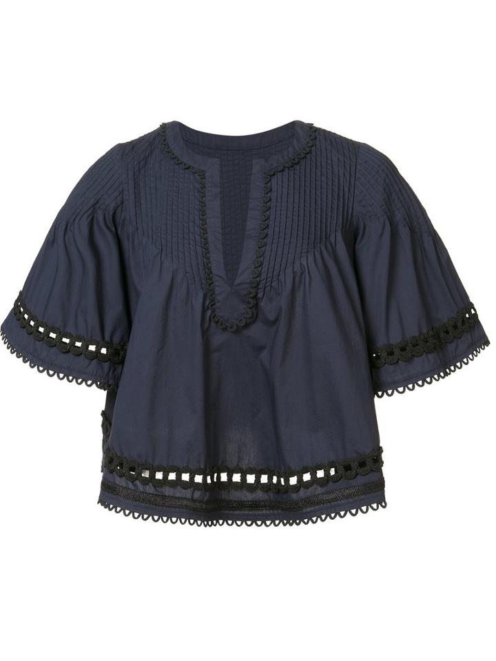 Derek Lam 10 Crosby Flared Cropped Blouse, Women's, Blue, Cotton