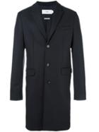 Closed Peaked Lapels Mid Coat, Men's, Size: Large, Blue, Virgin Wool/polyamide/viscose