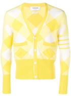 Thom Browne Gingham Intarsia 4-bar V-neck Cardigan - Yellow