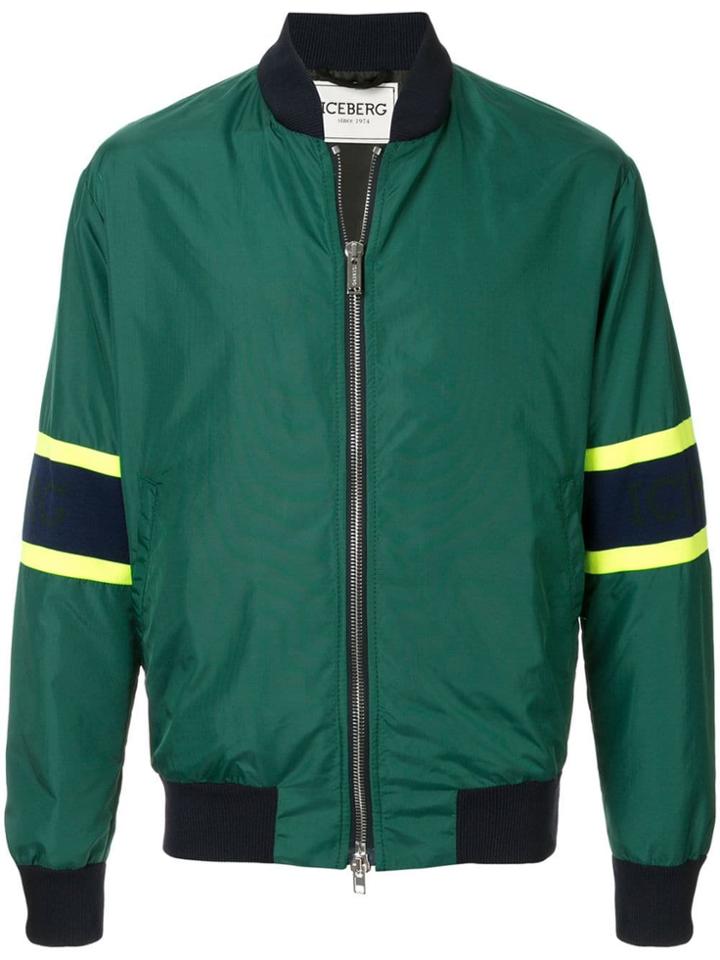 Iceberg Stripe Sleeve Bomber Jacket - Green