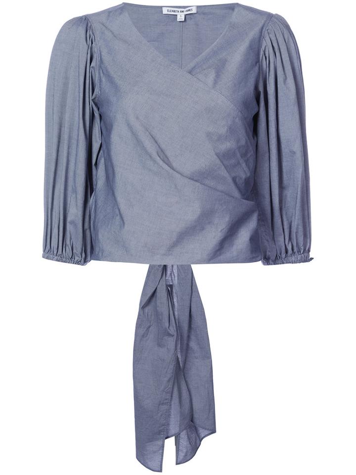 Cropped Sleeve Wrap Top - Women - Cotton/acetate - Xs, Blue, Cotton/acetate, Elizabeth And James