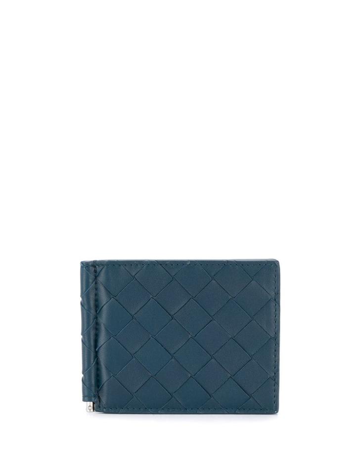 Bottega Veneta Intrecciato Money Clip Bifold Wallet - Blue
