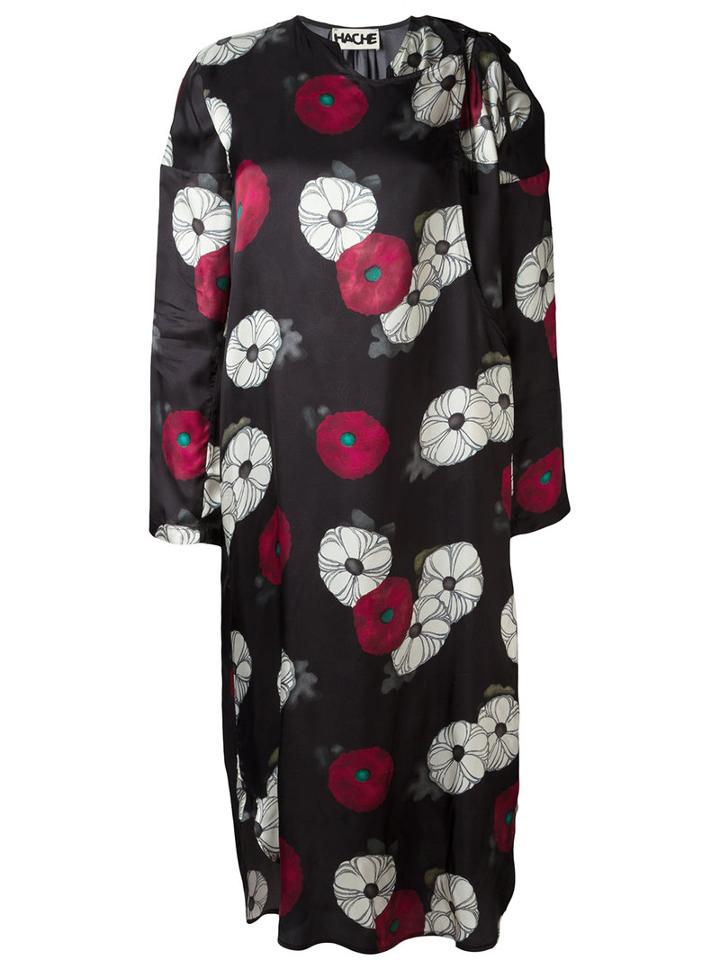Hache Floral Print Midi Dress, Women's, Size: 40, Black, Viscose/acetate/cupro