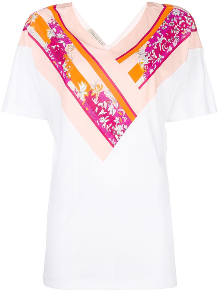 Emilio Pucci Floral Insert V-neck T-shirt - White