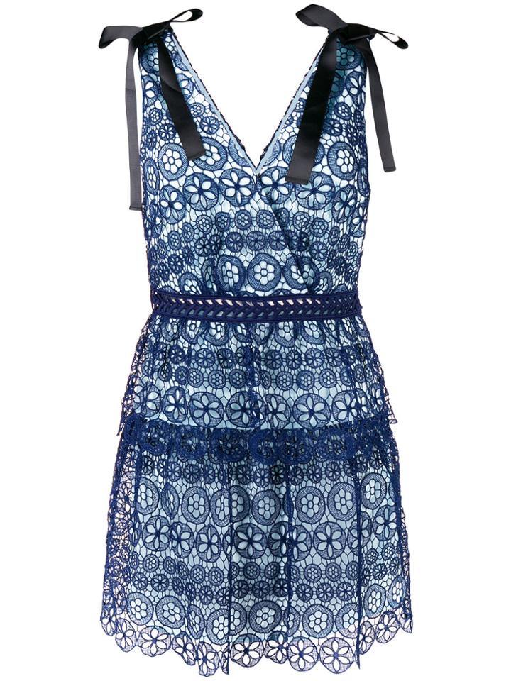 Self-portrait Tiered Circle Floral Lace Dress - Blue