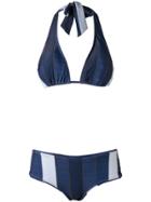 Amir Slama Panelled Bikini Set - Blue