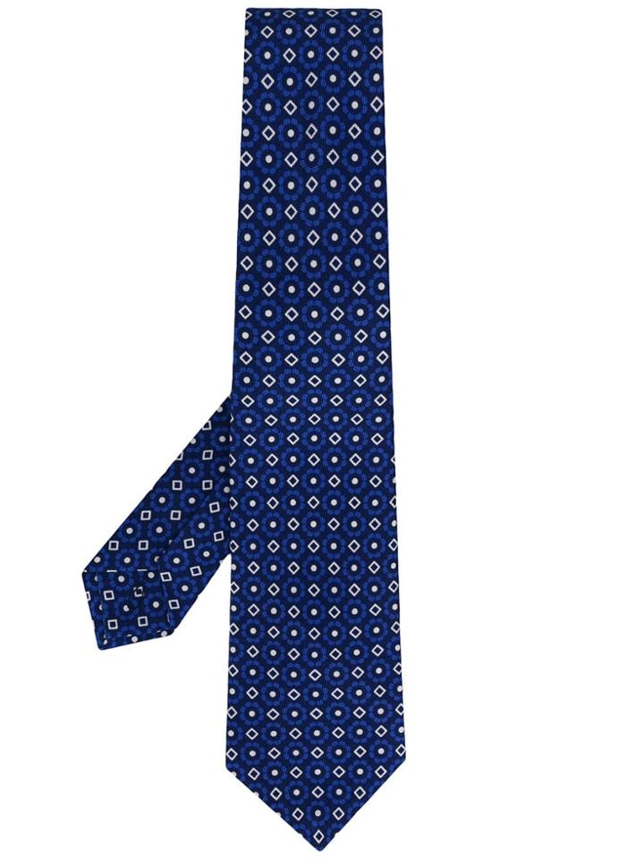 Kiton Floral Diamond Print Tie - Blue