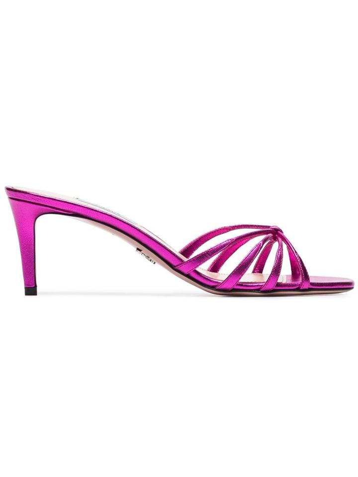 Prada Fuchsia 65 Metallic Leather Sandals - Pink