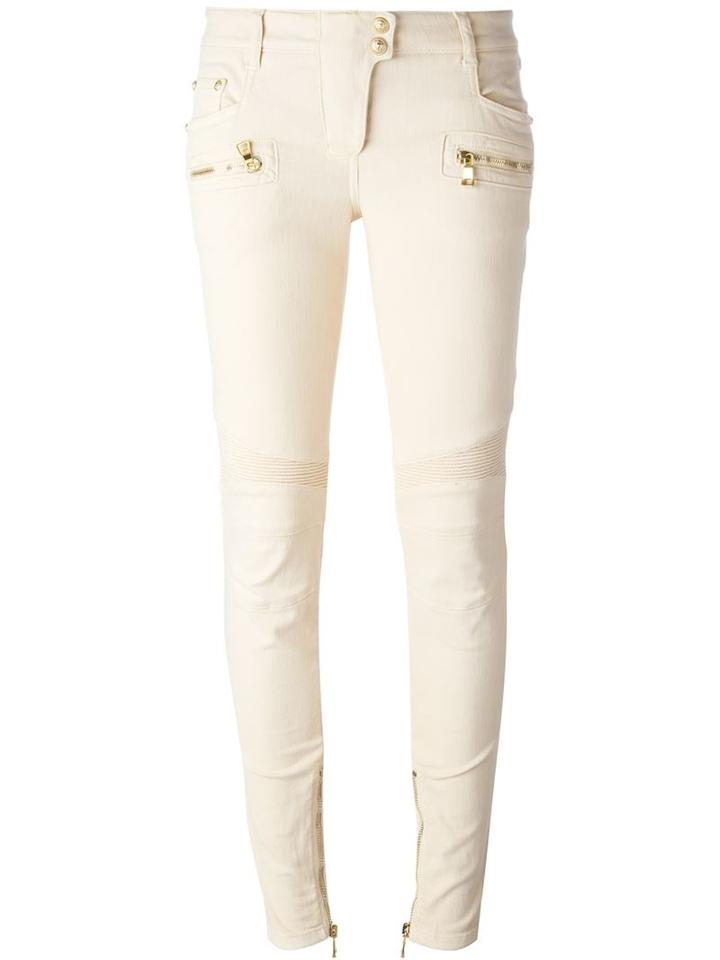 Balmain Biker Skinny Jeans, Women's, Size: 38, Nude/neutrals, Cotton/spandex/elastane