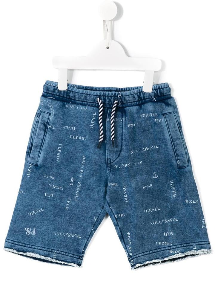 Diesel Kids Drawstring Printed Shorts, Boy's, Size: 8 Yrs, Blue